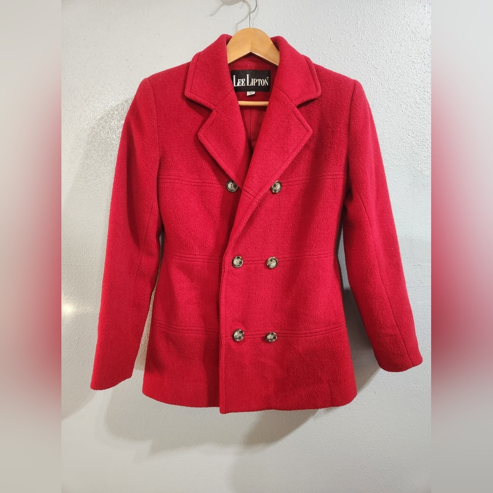 Lee Lipton 80% Wool Dark Red Peacoat Size Small Dual Button Right Or Left Double